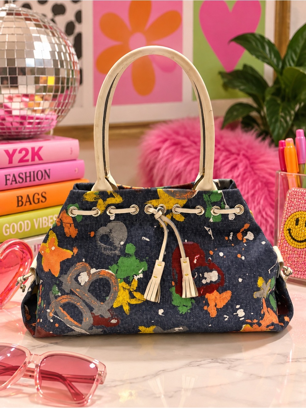 Dooney & Bourke Vintage Y2K Denim Graffiti Tote